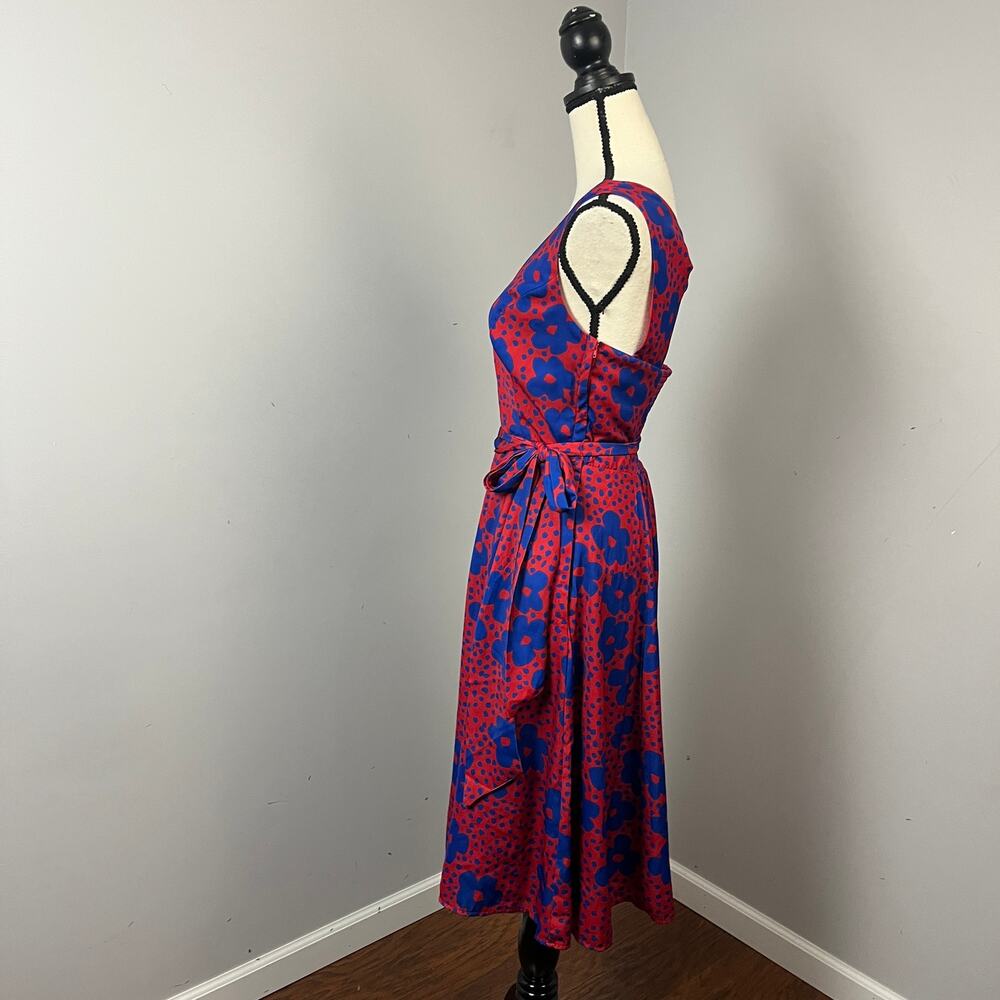 ModCloth Timeless Magnetism Retro Blue/Red Floral Print Dress Women's Medium - Picture 3 of 6